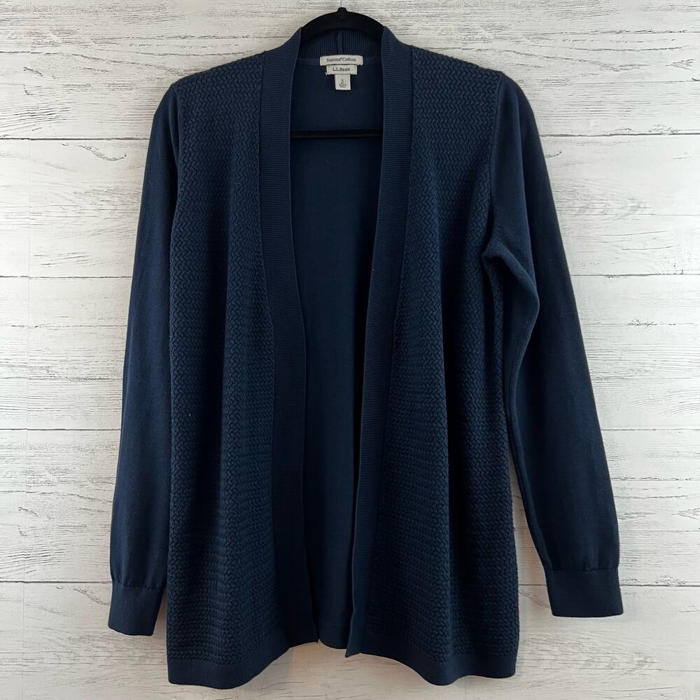 L.L. Bean Navy Blue Supima Cotton Open Front Cardigan Size S